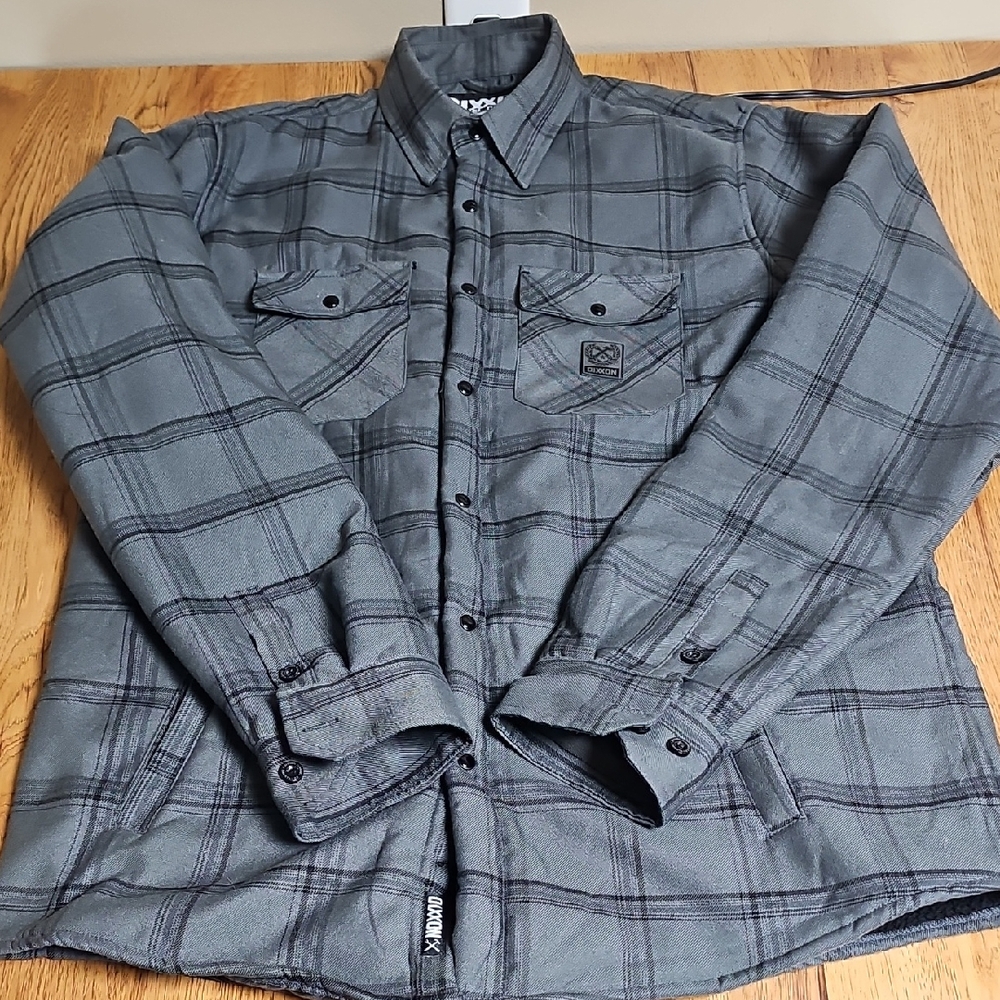 DIXXON Charcoal Plaid Shirt Jacket Sherpa Lined
